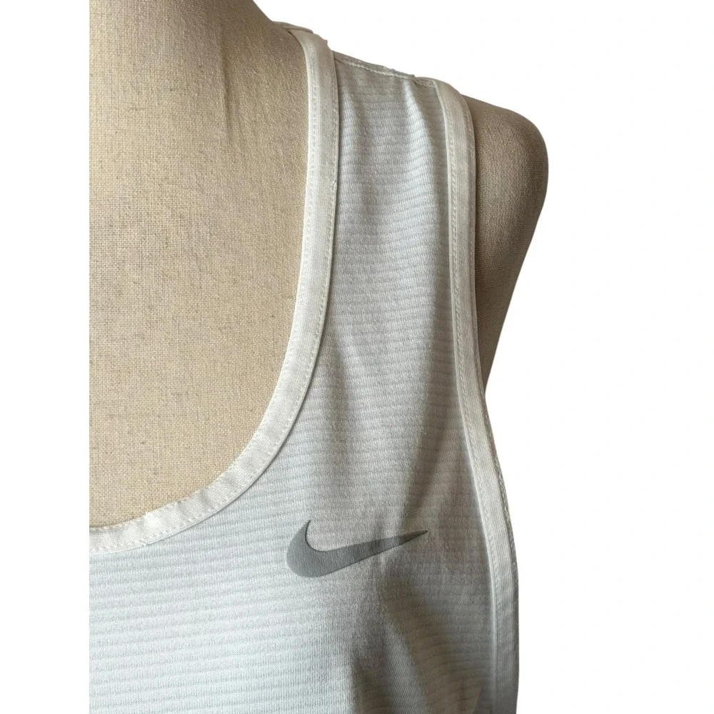 Nike Dri FIT Tank Top Women Small White Blue Stripe‎ Racerback Athletic Running